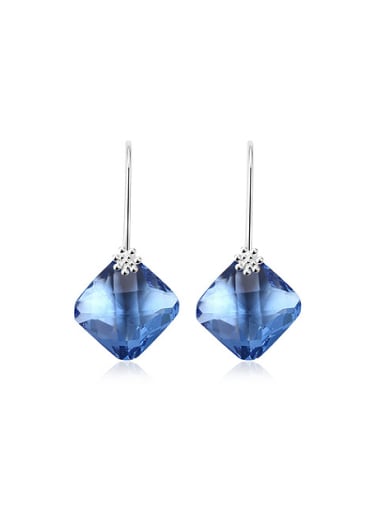 All-match Blue Square Shaped Glass Stone Drop Earrings
