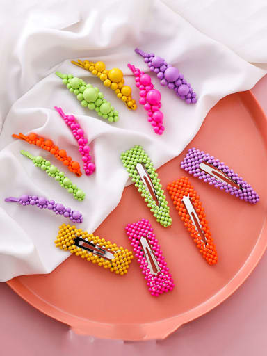 Alloy With Platinum Plated Candy-colored beads  Barrettes & Clips