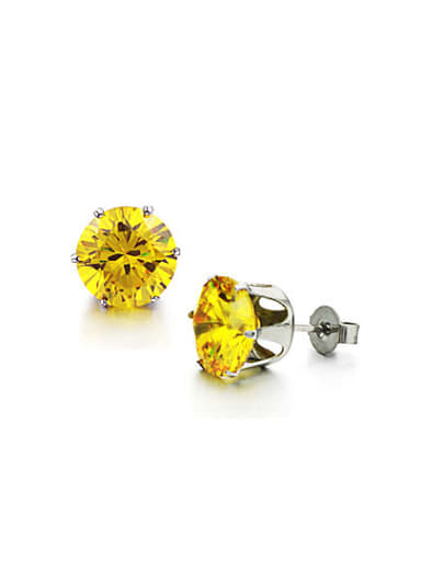 Simple Tiny Yellow Rhinestones Titanium Stud Earrings