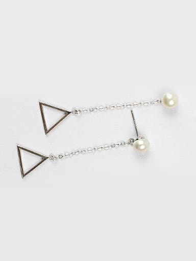 Fashion Hollow Triangle Artificial Pearl Stud Earrings