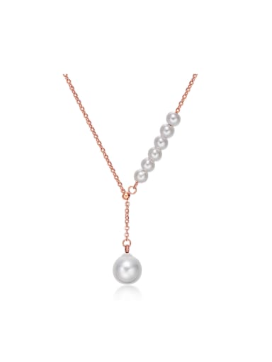 Simple Artificial Pearls Rose Gold Plated Titanium Necklace