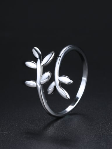 Simple Smooth Leaves 925 Sterling Silver Opening Ring