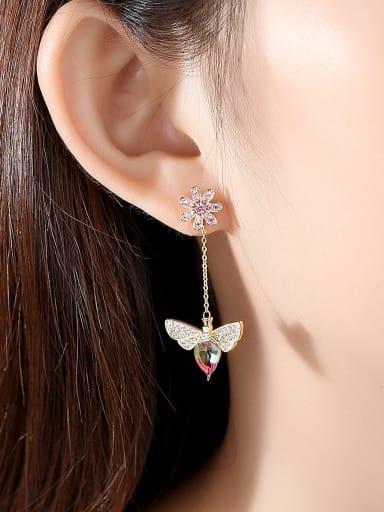 Copper With Cubic Zirconia  Delicate Butterfly Stud Earrings