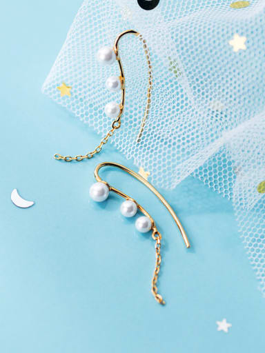 Sterling silver beaded synthetic pearl tassel earrings