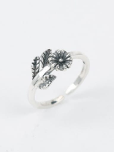 Retro Flower Leaf Silver Opening Ring