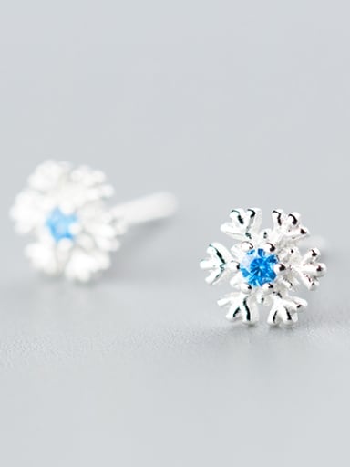 Fresh Flower Shaped Blue Zircon S925 Silver Stud Earrings