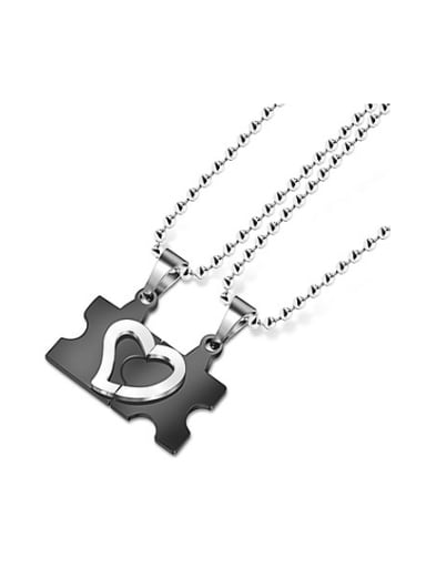 Black Puzzle Heart-shaped Lovers Necklace