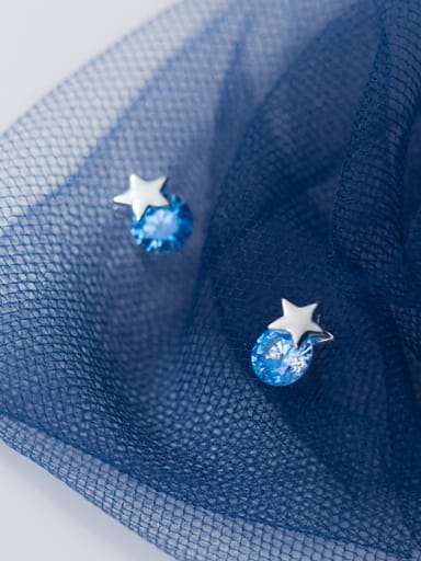 925 Sterling Silver With Silver Plated Personality Star Stud Earrings