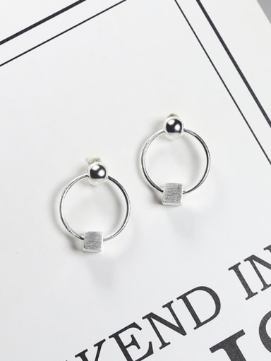 Simple Hollow Round Tiny Cube 925 Silver Stud Earrings
