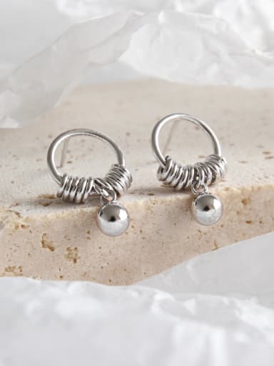 925 Sterling Silver With Platinum Plated Simplistic Round Tassels Bead Stud Earrings