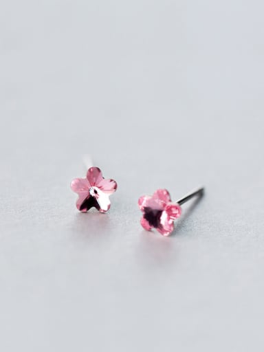 S925 silver pink crystal plum blossom studs stud Earring