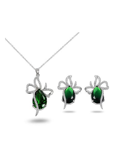 Green Bowknot Shaped Zircon Two Pieces Jewelry Set