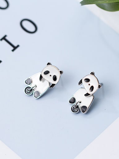 Lovely Panda Shaped Glue S925 Silver Stud Earrings