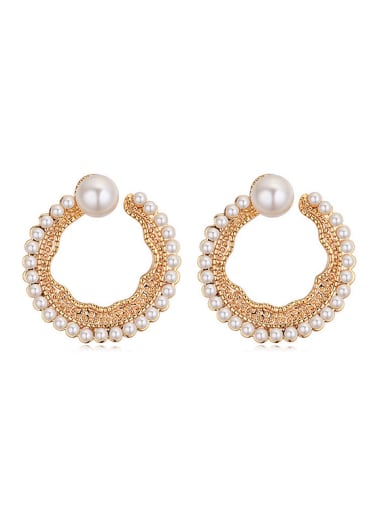 Personalized White Imitation Pearls Gold Plated Round Earrings