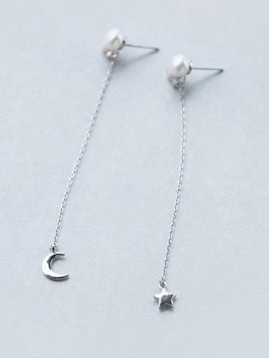 All-match Moon And Star Shaped Artificial Pearl Drop Earrings