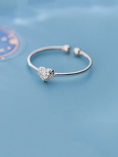 925 Sterling Silver With Platinum Plated Simplistic Heart Free Size  Rings