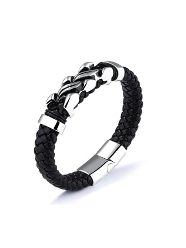 Punk style Titanium Black Woven Artificial Leather Bracelet