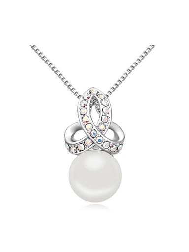 Simple Imitation Pearl Crystals-studded Flowery Alloy Necklace