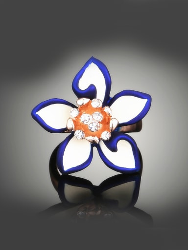 Personalized Blue Flower Rhinestones Alloy Ring