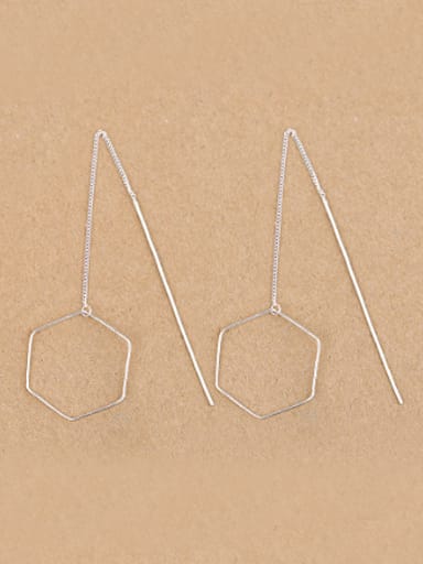 Simple Hexagon-shaped Silver Line threader earring
