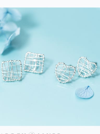 Sterling Silver square hollow lines love shaped square lace studs
