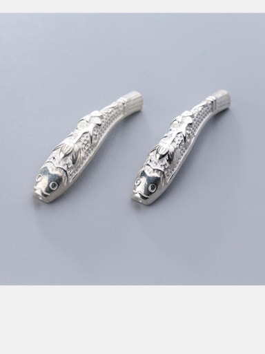 925 Sterling Silver With Silver Plated  Lotus Fish Bent Pipe
