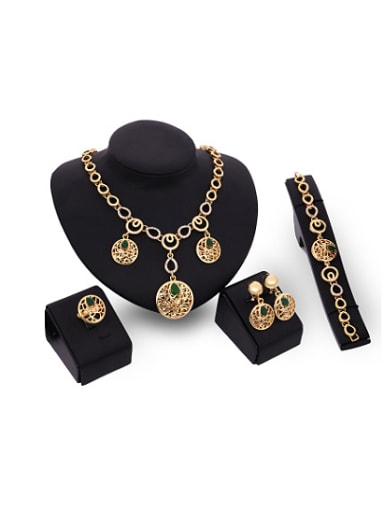 custom Alloy Imitation-gold Plated Vintage style Artificial Stone Hollow Round shaped Four Pieces Jewelry Set