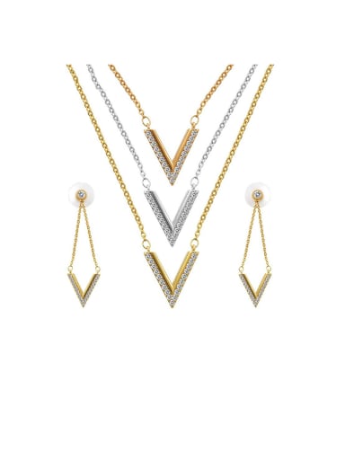 Copper With  Cubic Zirconia  Simplistic V-shaped Earrings And Necklaces 2 Piece Jewelry Set