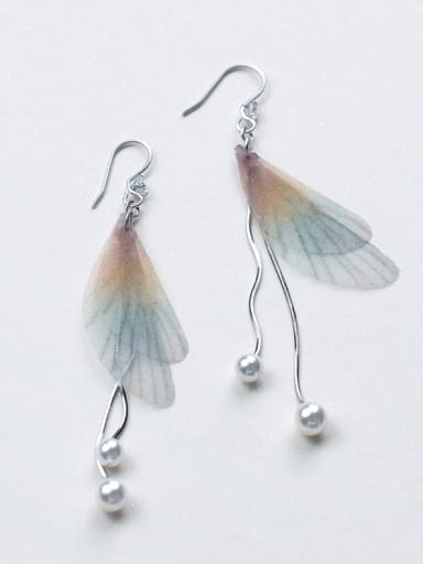 Colorful Feather Shaped Artificial Pearl Drop Earrings