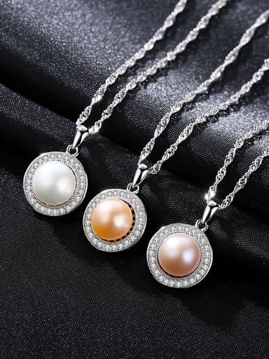 Sterling Silver with AAA zircon 9-9.5mm natural freshwater pearl necklace