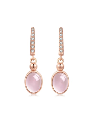 Egg-shape Pink Crystals Fashion Drop Earrings