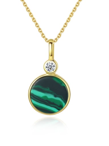 Sterling Silver Plated 18K-gold Round Malachite Necklace