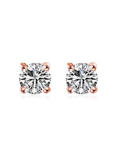 Rose Gold Plated Round Zircon Stud Earrings