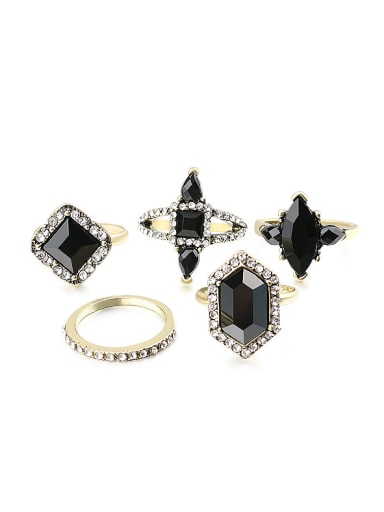 Retro style Black Resin stones Rhinestones Alloy Ring Set