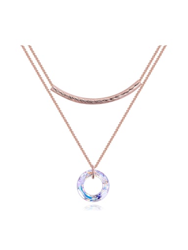 Double Layer Hollow Round austrian Crystal Pendant Alloy Necklace