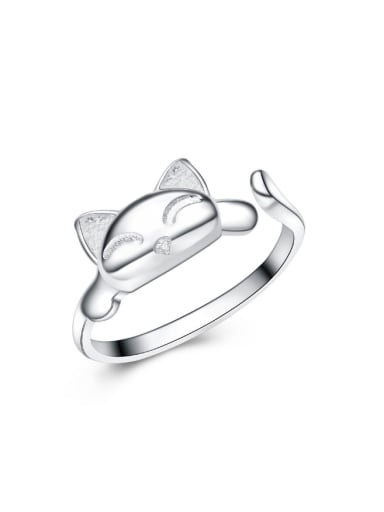 S925 Silver Cat Head Adjustable Ring