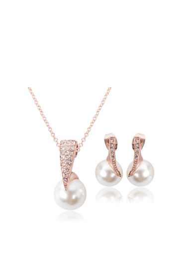 Alloy Rose Gold Plated Fashion Pearl Two Pieces Jewelry Set