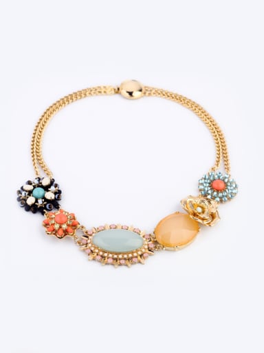 Retro Flower-Shaped Color Stones Alloy Necklace