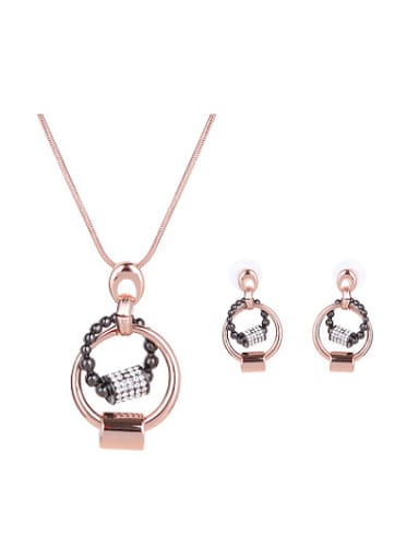 custom Alloy Rose Gold Plated Fashion Rhinestones Round shaped Two Pieces Jewelry Set