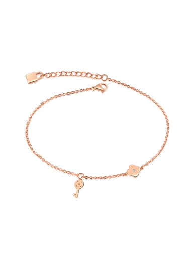 Simple Little Key Lock Rose Gold Plated Anklet