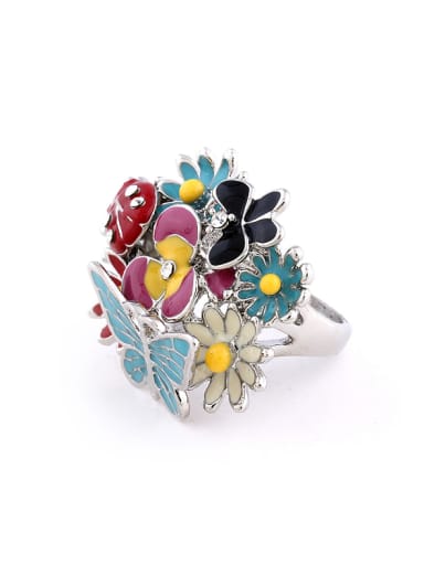 Exaggerated Colorful Flowers Rhinestones Alloy Ring