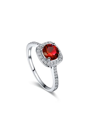 Red Square Shaped Zircon Copper Ring