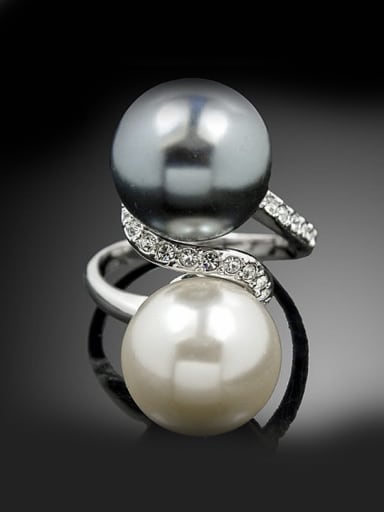 Fashion Double Artificial Pearls Platinum Plated Alloy Ring