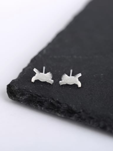Tiny Running Kitten Silver Stud Earrings