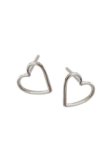 Simple Hollow Heart Silver Stud Earrings