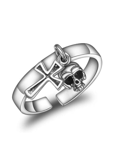 Punk style 925 Thai Silver Little Cross Skull Opening Ring