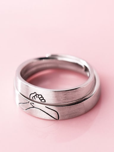 925 Sterling Silver With Platinum Plated Personality Marking Holding Hands Band Rings