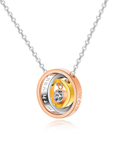 Stainless Steel With Rose Gold Plated Fashion Three rings interlocking Necklaces