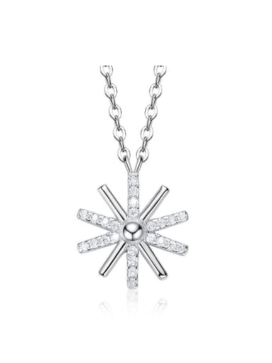 Simple Cubic Zirconias-studded Snowflake 925 Silver Necklace