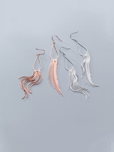 925 Sterling Silver With Line Trendy Tassel  Hook Earrings